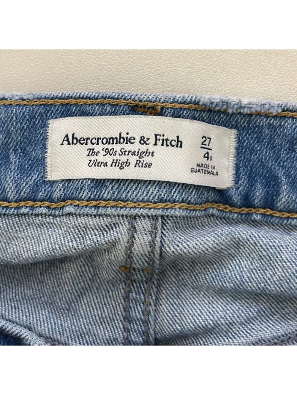 Abercrombie & Fitch 4/27 90s Straight Ultra High Rise Distressed Blue Denim Jean - Picture 8 of 12
